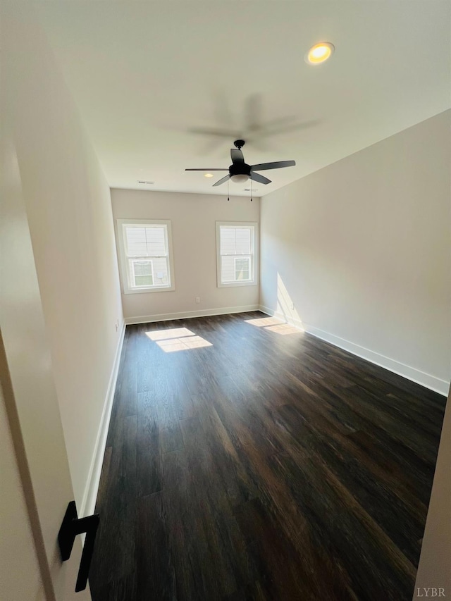 74 Lockridge Ln, Lynchburg, VA 24502 - unfurnished room featuring baseboards, dark wood-type flooring, ceiling fan, and recessed lighting