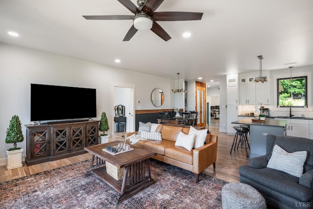 929 Poor House Farm Rd, Amherst, VA 24521 - living room with light wood-type flooring, a ceiling fan, and recessed lighting