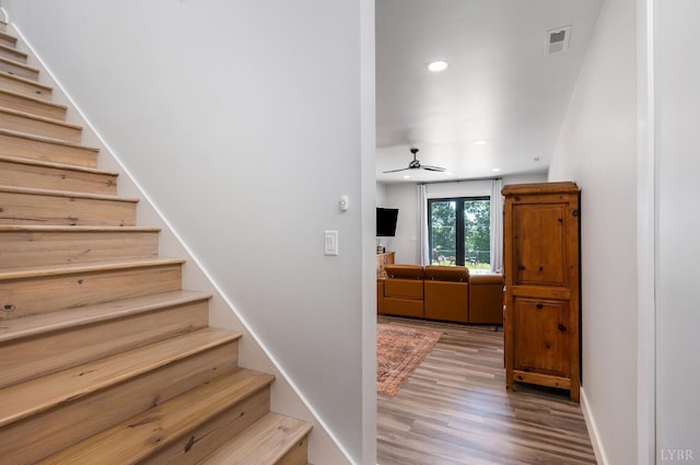 929 Poor House Farm Rd, Amherst, VA 24521 - stairway with wood finished floors, recessed lighting, and a ceiling fan