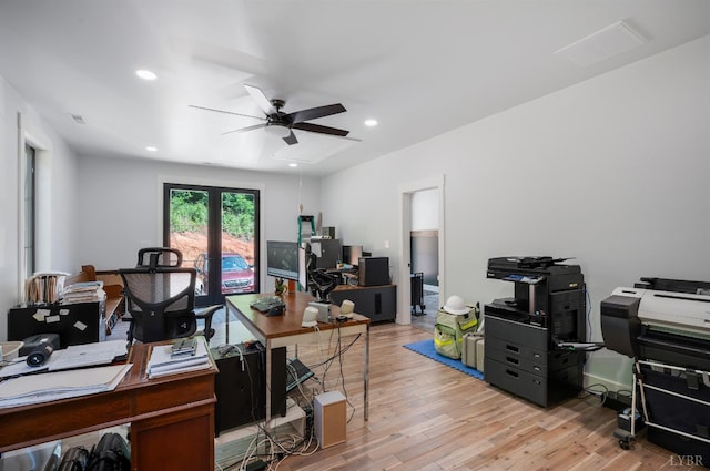 929 Poor House Farm Rd, Amherst, VA 24521 - office area featuring light wood-type flooring, a ceiling fan, and recessed lighting