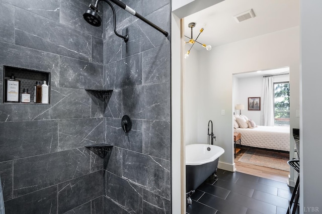 929 Poor House Farm Rd, Amherst, VA 24521 - ensuite bathroom with a freestanding tub, a tile shower, and tile patterned flooring