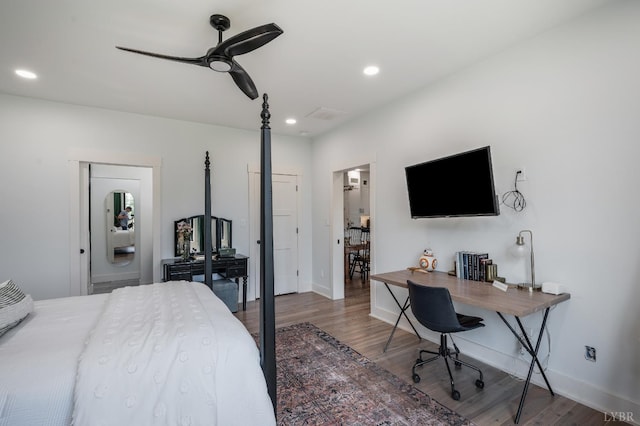 929 Poor House Farm Rd, Amherst, VA 24521 - bedroom with wood finished floors, a desk, recessed lighting, and a ceiling fan