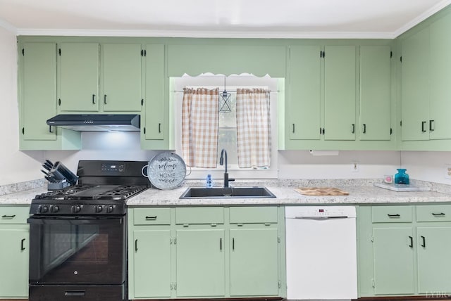 278 Tallyho, Concord, VA 24538 - kitchen featuring gas stove, dishwasher, a sink, under cabinet range hood, and light countertops