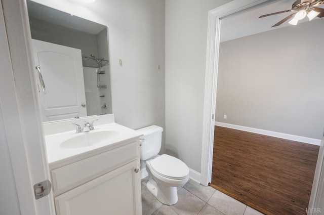 321 Meridian St, Lynchburg, VA 24502 - bathroom featuring toilet, a ceiling fan, vanity, tile patterned flooring, and a shower