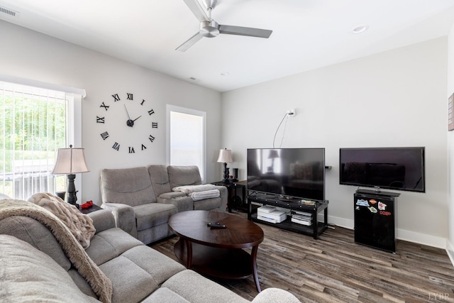 64 Allwell Rd, Lynchburg, VA 24502 - living area featuring ceiling fan, dark wood-type flooring, baseboards, and recessed lighting
