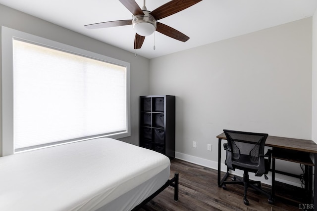 64 Allwell Rd, Lynchburg, VA 24502 - bedroom featuring dark wood-style flooring, an office area, baseboards, and ceiling fan
