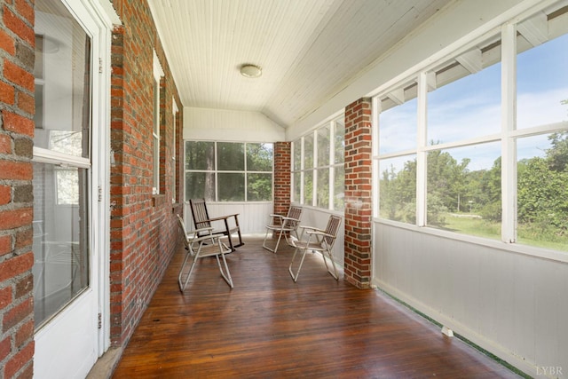 264 N Five Forks Rd, Amherst, VA 24521 - sunroom / solarium with brick wall, hardwood / wood-style floors, lofted ceiling, and wood ceiling