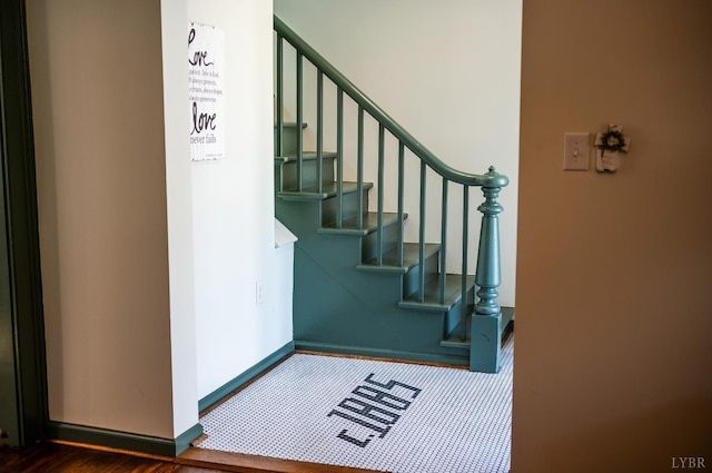 722 Polk St, Lynchburg, VA 24504 - staircase featuring baseboards and wood finished floors