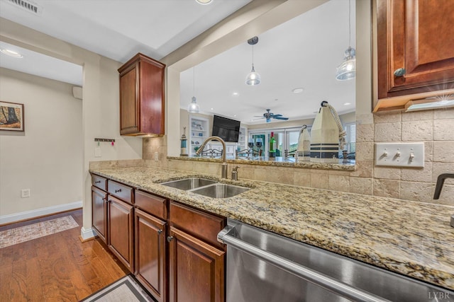 100 Bridgewater Pointe Pl Unit 401, Moneta, VA 24121 - kitchen with a sink, stainless steel dishwasher, a ceiling fan, tasteful backsplash, and recessed lighting