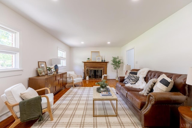 1261 Krise Cir, Lynchburg, VA 24503 - living room with light wood finished floors, recessed lighting, and a brick fireplace