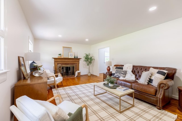 1261 Krise Cir, Lynchburg, VA 24503 - living area with light wood-type flooring, recessed lighting, a fireplace, and baseboards