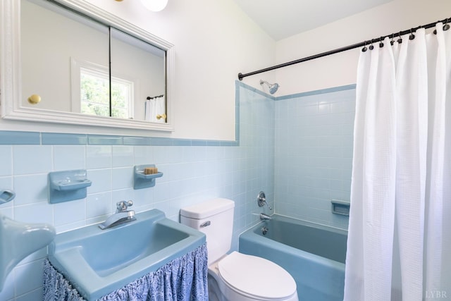 1261 Krise Cir, Lynchburg, VA 24503 - bathroom with toilet, shower / bath combo with shower curtain, tile walls, and vanity