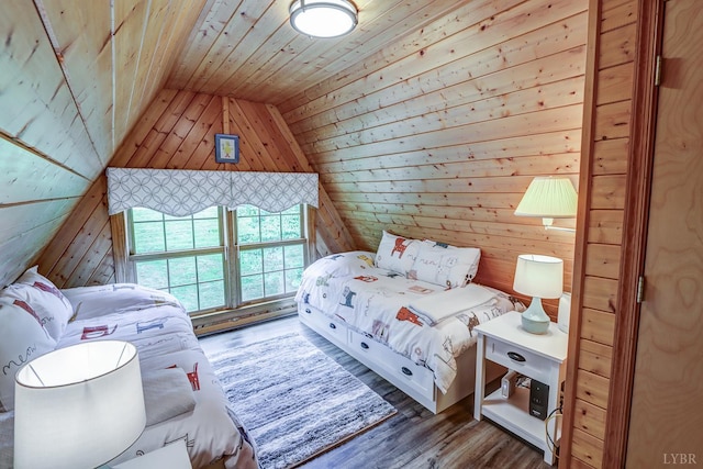 1146 Audubon Dr, Lynchburg, VA 24503 - bedroom featuring wooden walls, lofted ceiling, wood finished floors, and wooden ceiling
