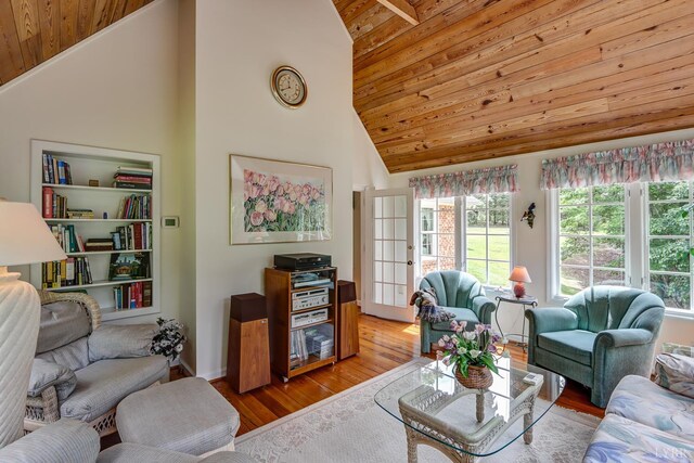 1146 Audubon Dr, Lynchburg, VA 24503 - living area with wood ceiling, high vaulted ceiling, and wood finished floors