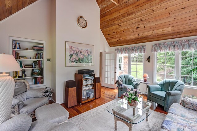 1146 Audubon Dr, Lynchburg, VA 24503 - living area with wooden ceiling, high vaulted ceiling, healthy amount of natural light, and wood finished floors