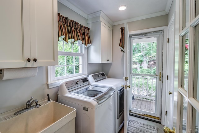 1146 Audubon Dr, Lynchburg, VA 24503 - washroom with cabinet space, washer and dryer, healthy amount of natural light, ornamental molding, and recessed lighting