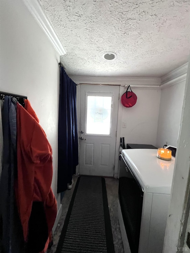 901 Bedford Ave, Altavista, VA 24517 - washroom with a textured ceiling, washer / dryer, and ornamental molding