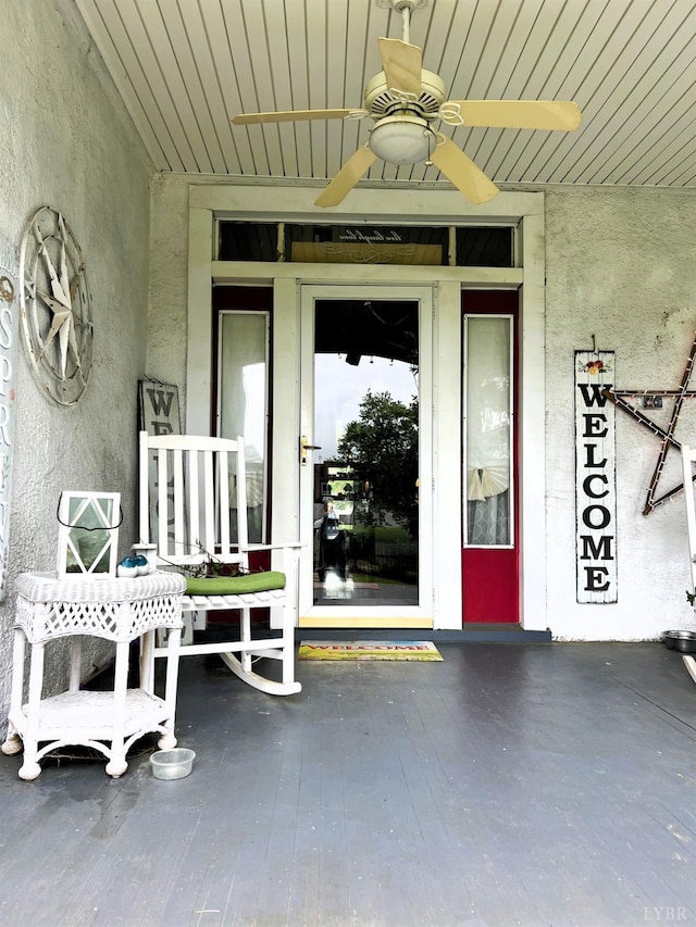 901 Bedford Ave, Altavista, VA 24517 - property entrance featuring ceiling fan and stucco siding