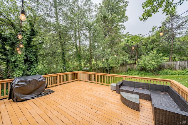 213 Kensington Ave, Lynchburg, VA 24503 - wooden deck featuring outdoor lounge area, a fenced backyard, and area for grilling