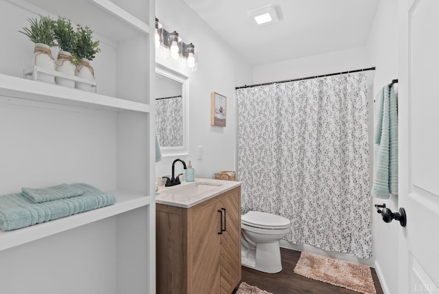 1040 Coronado Ln, Lynchburg, VA 24502 - full bathroom featuring vanity, toilet, wood finished floors, and curtained shower