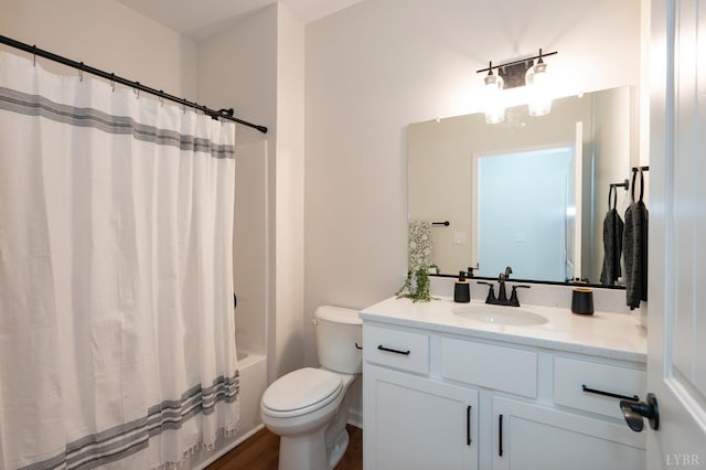 128 Brenleigh Ct Unit 105, Lynchburg, VA 24501 - bathroom featuring toilet, vanity, shower / tub combo, and wood finished floors