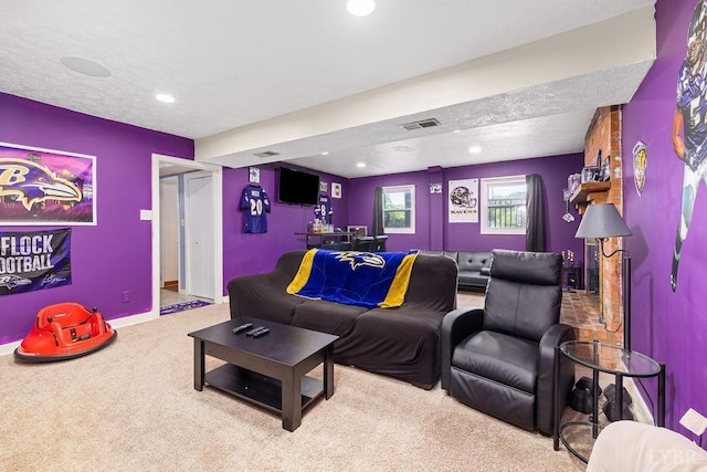 115 Mattiponi Dr, Madison Heights, VA 24572 - living room with carpet floors, recessed lighting, a textured ceiling, and baseboards