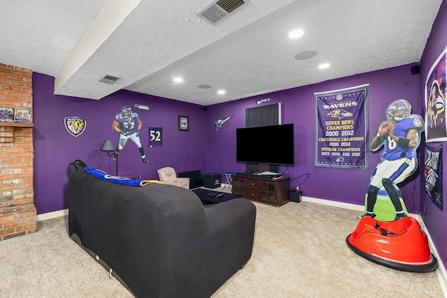 115 Mattiponi Dr, Madison Heights, VA 24572 - carpeted living area with a textured ceiling, baseboards, and recessed lighting