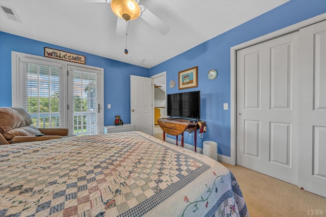 145 Golfers Crossing Dr, Penhook, VA 24137 - bedroom with access to exterior, carpet floors, a ceiling fan, and baseboards