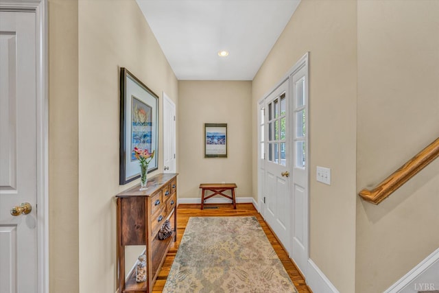 145 Golfers Crossing Dr, Penhook, VA 24137 - doorway with wood finished floors, baseboards, and recessed lighting
