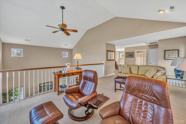 145 Golfers Crossing Dr, Penhook, VA 24137 - carpeted living room with ceiling fan and lofted ceiling