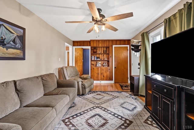 147 Maple Dr, Madison Heights, VA 24572 - living area with ceiling fan and built in shelves