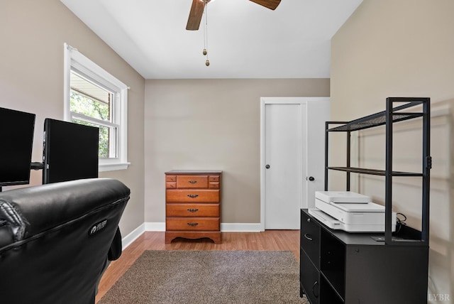 147 Maple Dr, Madison Heights, VA 24572 - office featuring wood finished floors, a ceiling fan, and baseboards
