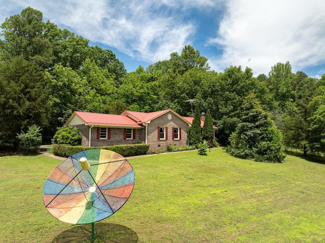 20586 Kings Hwy, Randolph, VA 23962 - ranch-style house with a front yard, metal roof, and brick siding