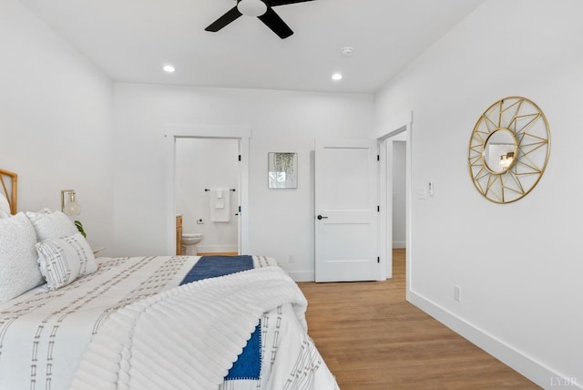 179 Meadow Brook Cir, Danville, VA 24541 - bedroom featuring wood finished floors, recessed lighting, connected bathroom, and a ceiling fan