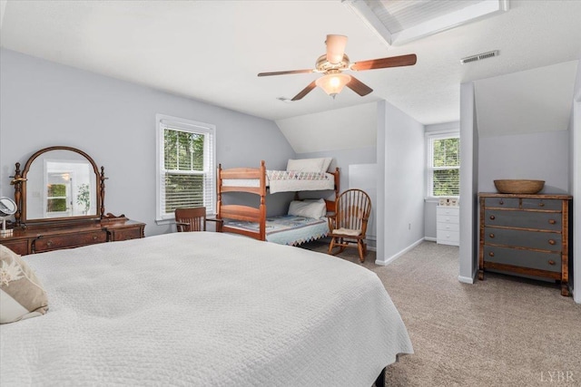 261 Carrington Ln, Roseland, VA 22967 - bedroom with vaulted ceiling, light carpet, baseboards, and a ceiling fan