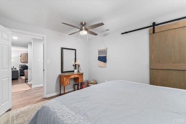 261 Carrington Ln, Roseland, VA 22967 - bedroom featuring wood finished floors, baseboards, a barn door, and ceiling fan