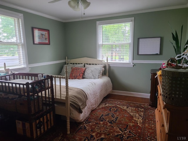 356 Ferguson St, Appomattox, VA 24522 - bedroom featuring wood finished floors, baseboards, crown molding, and ceiling fan