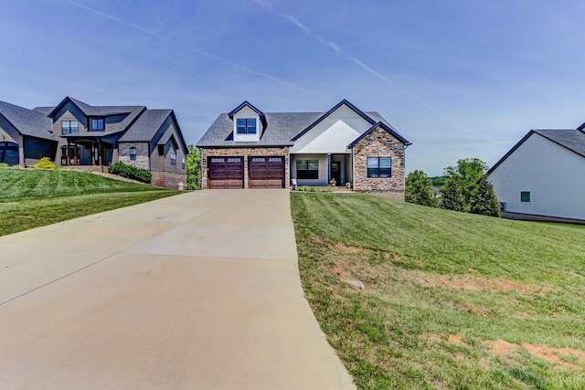 1151 Jefferson Meadows Dr, Forest, VA 24551 - view of front facade with concrete driveway, an attached garage, a front yard, and brick siding