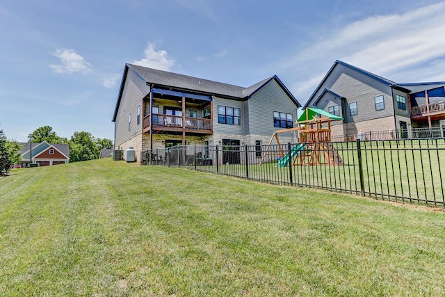 1151 Jefferson Meadows Dr, Forest, VA 24551 - rear view of house featuring a playground, a balcony, and central AC