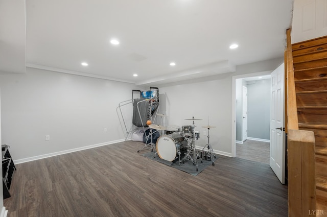 9790 Bear Creek Rd, Gladys, VA 24554 - workout room with dark wood finished floors, baseboards, and recessed lighting