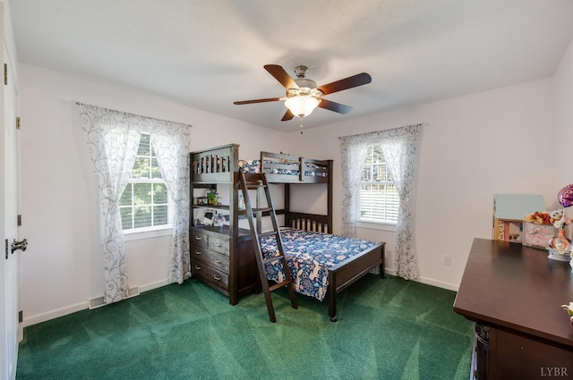 9790 Bear Creek Rd, Gladys, VA 24554 - carpeted bedroom featuring multiple windows, baseboards, and ceiling fan
