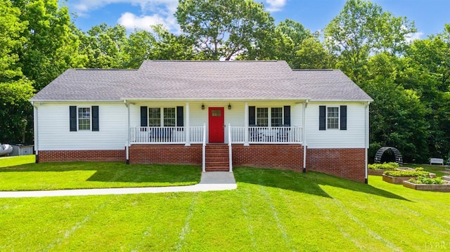 9790 Bear Creek Rd, Gladys, VA 24554 - view of front of house featuring a porch, a front lawn, and a shingled roof