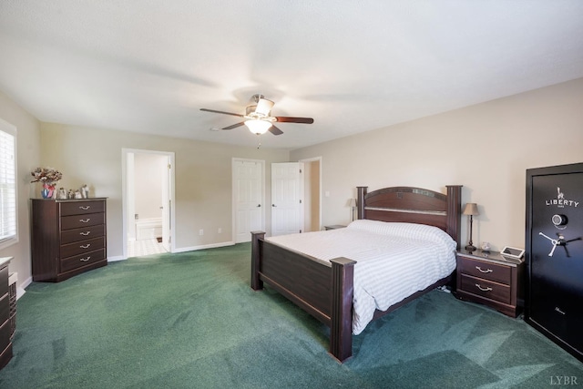 9790 Bear Creek Rd, Gladys, VA 24554 - bedroom with carpet, baseboards, ceiling fan, and ensuite bathroom