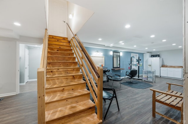9790 Bear Creek Rd, Gladys, VA 24554 - stairs with wood finished floors, baseboards, and recessed lighting