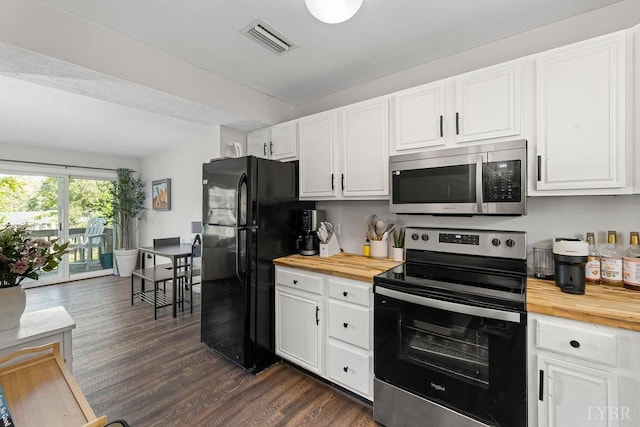 14 Jefferson Village Dr, Forest, VA 24551 - kitchen with stainless steel appliances, butcher block counters, white cabinetry, and dark wood-type flooring