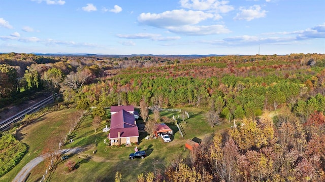 view of subject property with a forest