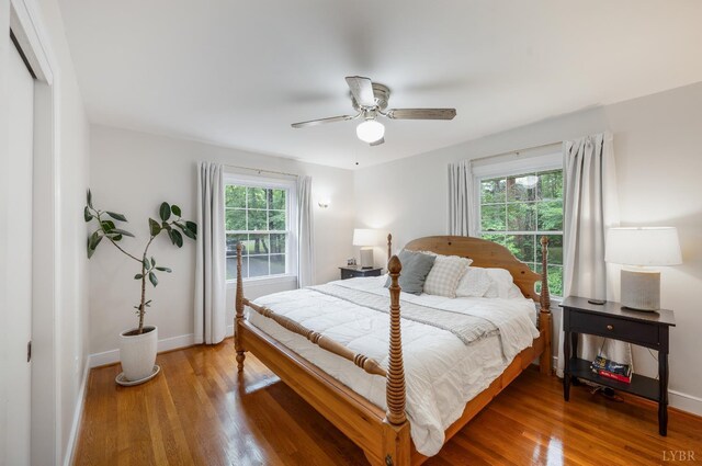 921 Peaksview St, Bedford, VA 24523 - bedroom featuring wood finished floors, baseboards, a ceiling fan, and a closet