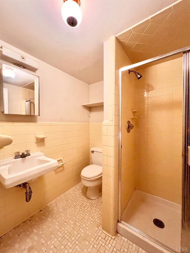 166 Matohe Rd, Monroe, VA 24574 - bathroom with tile walls, a stall shower, and a wainscoted wall