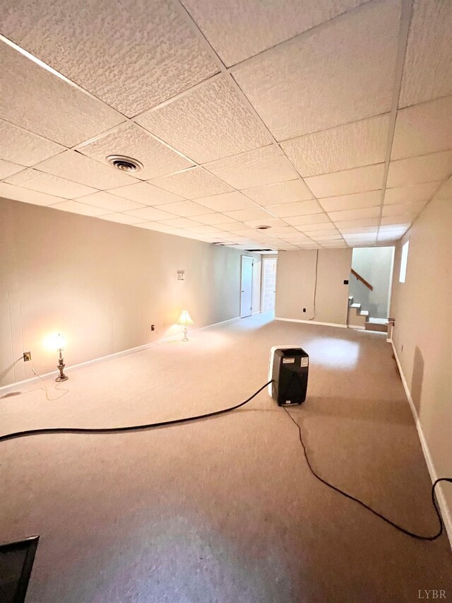166 Matohe Rd, Monroe, VA 24574 - below grade area featuring a drop ceiling, carpet floors, and stairway