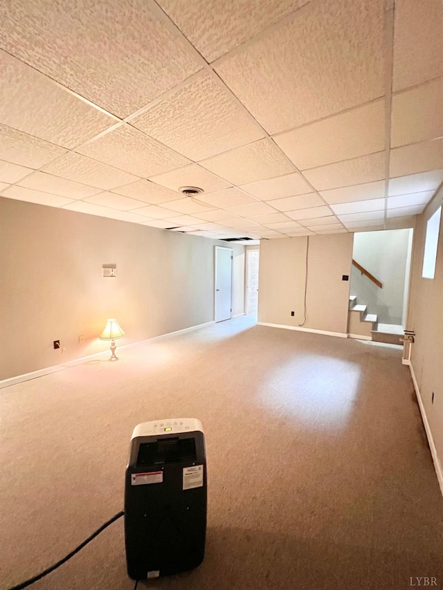 166 Matohe Rd, Monroe, VA 24574 - below grade area with carpet flooring, a paneled ceiling, and stairway